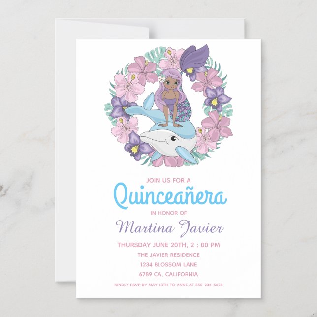Fairy Tale Mermaid Quinceañera 15. Geburtstag Magneteinladung (Vorderseite)