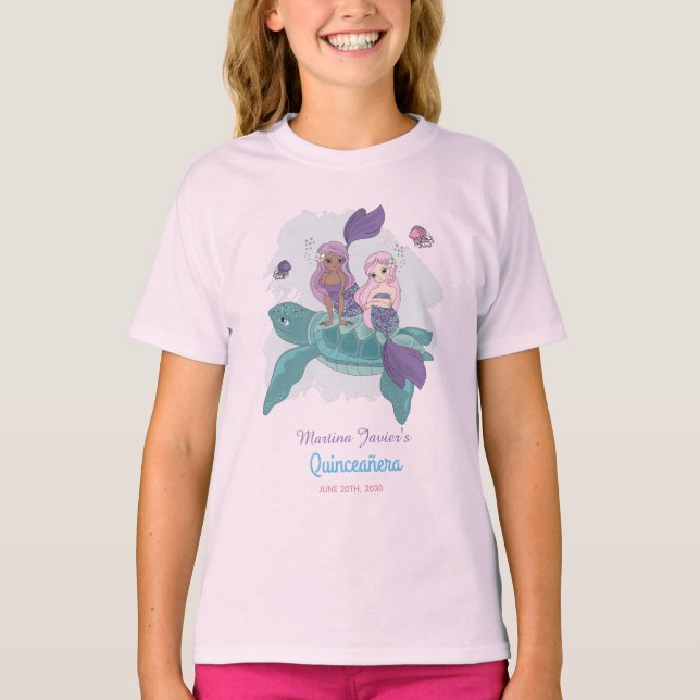 Fairy Tale Mermaid Quinceañera 15. Geburtstag T-Shirt (Vorderseite)