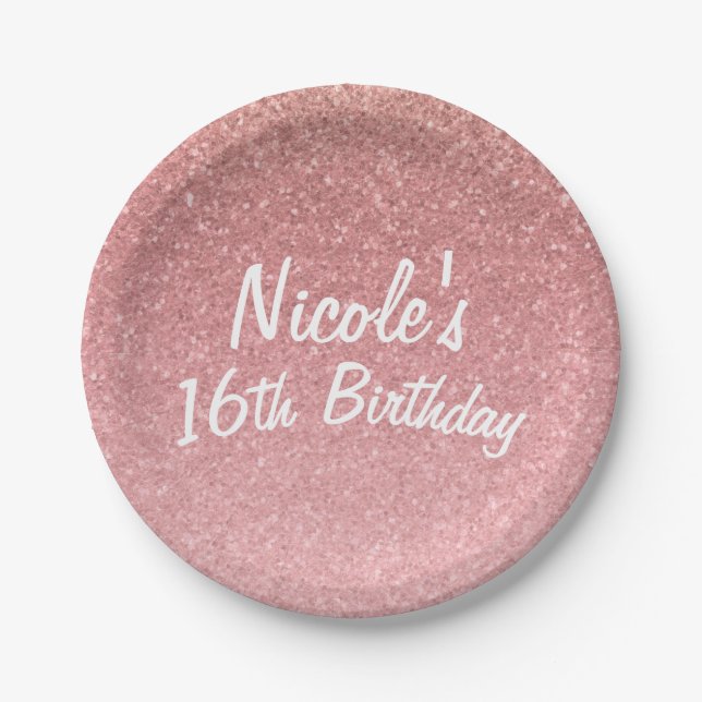 Fairy Tale Pink Glitzer Sweet 16 Geburtstagsparty Pappteller (Vorderseite)