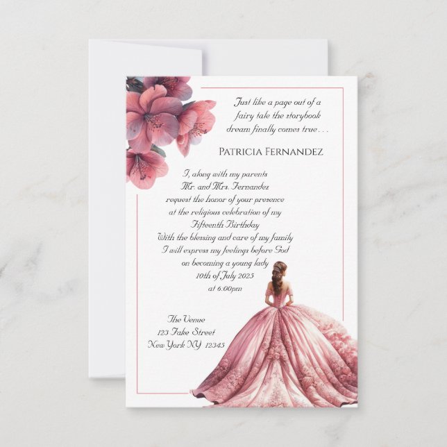 Fairy Tale Princess Quinceañera Einladung (Vorderseite)