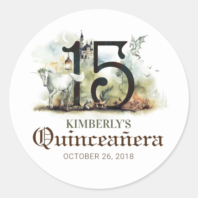 Fairy Tale Princess Quinceanera Runder Aufkleber (Vorderseite)