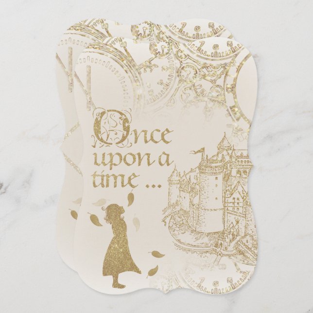 Fairy Tale Princess Theme Gold Glitzer Einladung (Vorne/Hinten)