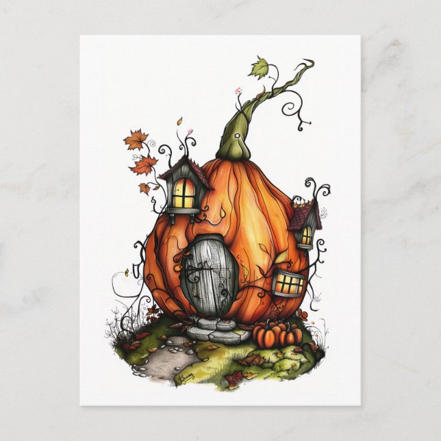 Fairy Tale Pumpkin House Postkarte (Vorderseite)