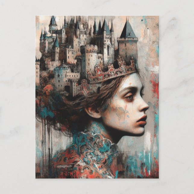 Fairy Tale Queen Casteen auf ihrem Kopf Postkarte (Vorderseite)