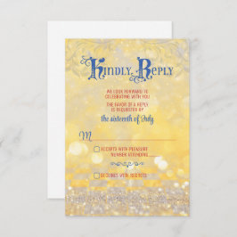 Fairy Tale Rote Rose Blue Gold Wedding RSVP Karte