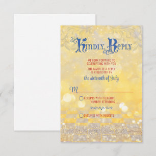 Fairy Tale Rote Rose Blue Gold Wedding RSVP Karte