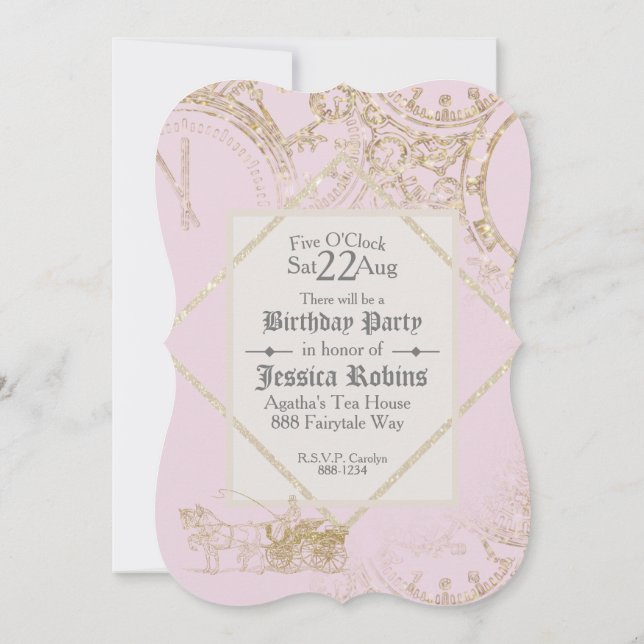 Fairy Tale Theme Burg Goldener Glitzer Rosa Einladung (Rückseite)