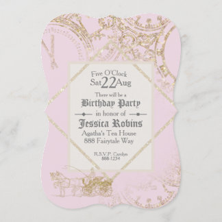 Fairy Tale Theme Burg Goldener Glitzer Rosa Einladung