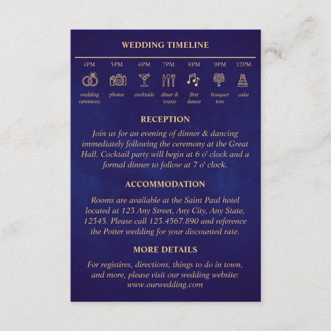 Fairy Tale Timeline Wedding Details Lila Gold Begleitkarte (Vorderseite)