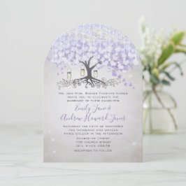 Fairy Tale Ultra Violet Heart Leaf Tree Wedding Einladung