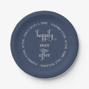 Fairy Tale Wedding glücklich Navy Blue Paper Plate Pappteller