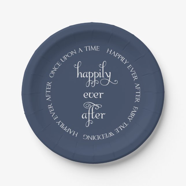 Fairy Tale Wedding glücklich Navy Blue Paper Plate Pappteller (Vorderseite)
