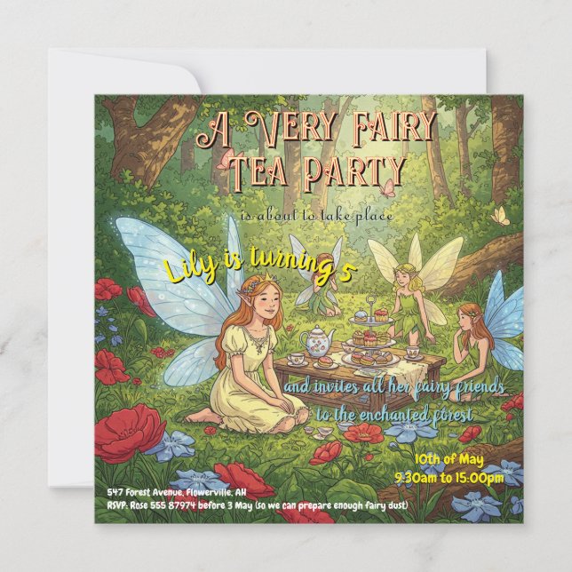 Fairy Tea Party Einladung (Vorderseite)