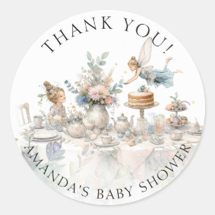 Fairy Tea Party Floral Danke Baby Girl Dusche Runder Aufkleber
