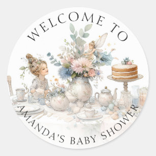 Fairy Tea Party Floral Welcome Baby Girl Dusche Runder Aufkleber