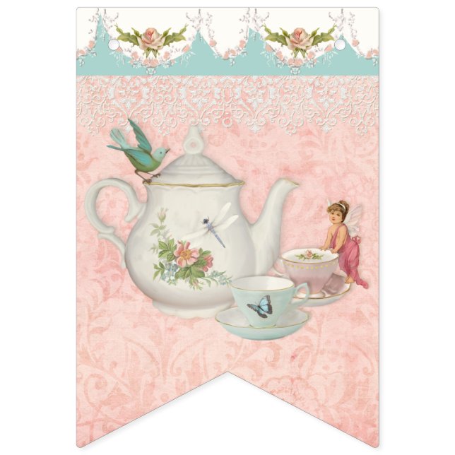 Fairy Tea Party Niedlich Girl Baby Dusche Party De Wimpelkette (Zweite Fahne)