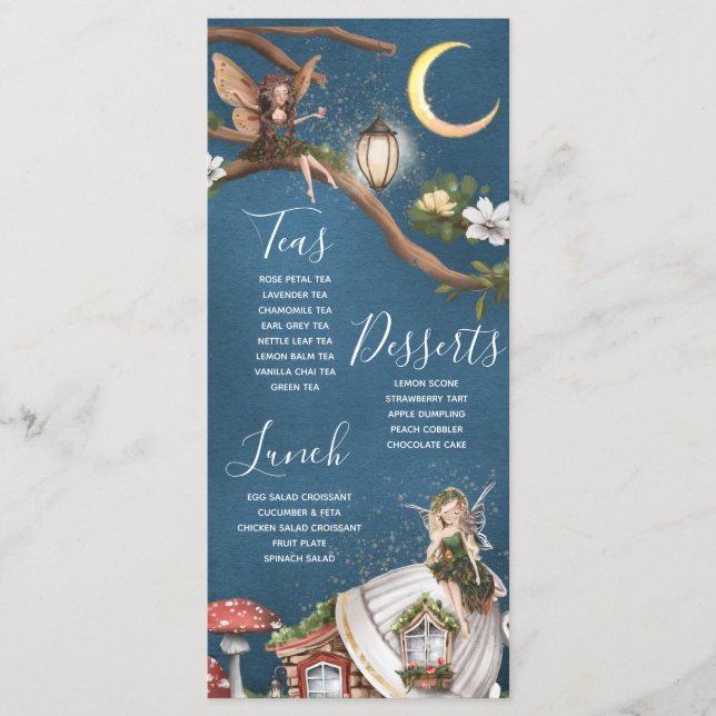Fairy Tee Party Flat Menu Menükarte (Vorderseite)