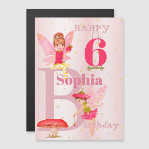 Fairy Theme Girl Pink Gold Kind Persönliches Alter Magnetkarte