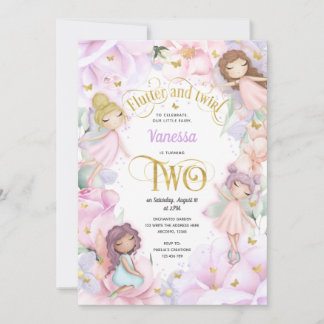 Fairy themed, Mädchen 2. Geburtstag Einladung