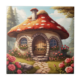 Fairy Toadstool House. Bearbeitbarer Name Fliese