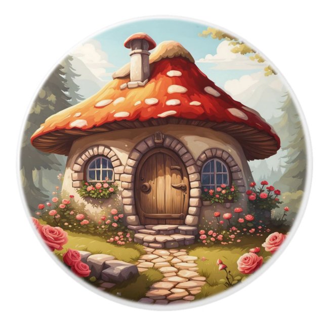 Fairy Toadstool House Keramikknauf (Vorderseite)