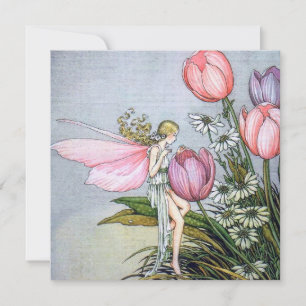 Fairy Tulips Vintag Illustration Flat Card