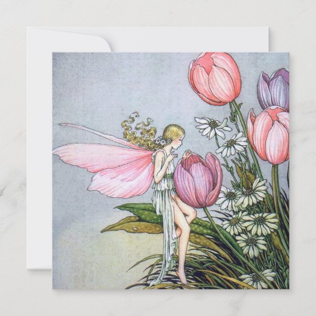 Fairy Tulips Vintag Illustration Flat Card (Vorderseite)