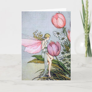 Fairy Tulips Vintag Illustration Grußkarte Karte