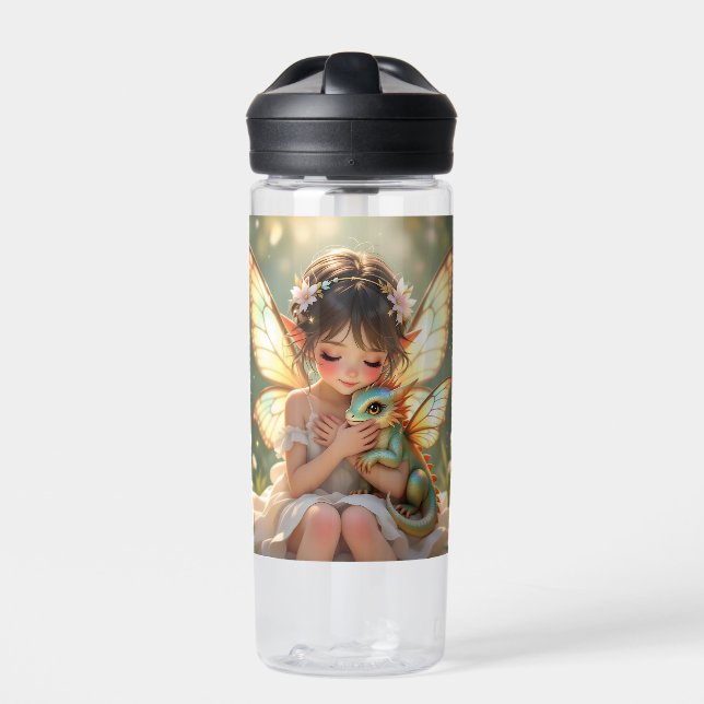 Fairy und Drache | Chibi Anime Märchen Trinkflasche (Vorderseite)