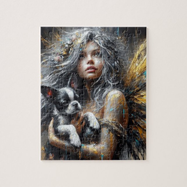Fairy und ein Boston Terrier Puppy Puzzle (Vertikal)