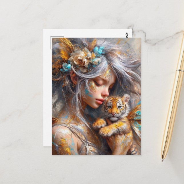 Fairy und ihr Baby Tiger Fairy Postkarte (Vorderseite/Rückseite Beispiel)