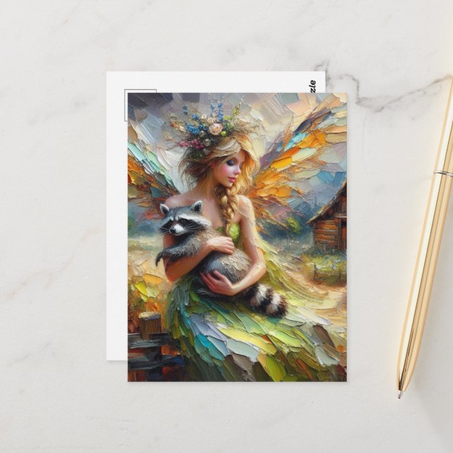 Fairy und ihr Begleiter Raccoon Postkarte (Vorderseite/Rückseite Beispiel)
