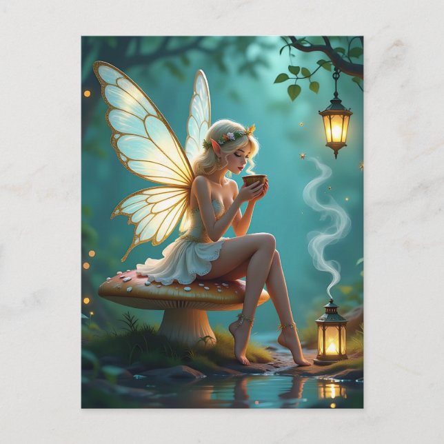 Fairy und Kaffee Behaltend in Touch Postkarte (Vorderseite)