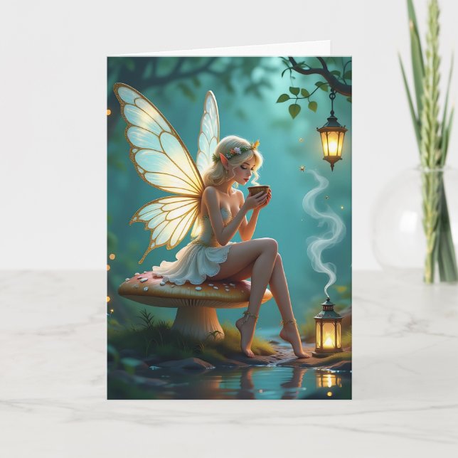 Fairy und Kaffee zum Geburtstag für sie Karte (Vorderseite)