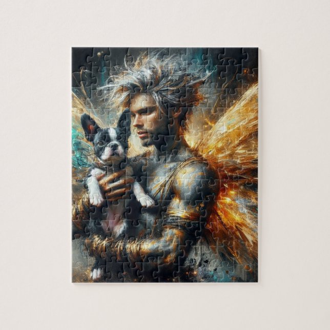 Fairy und sein Boston Terrier Puppy Puzzle (Vertikal)