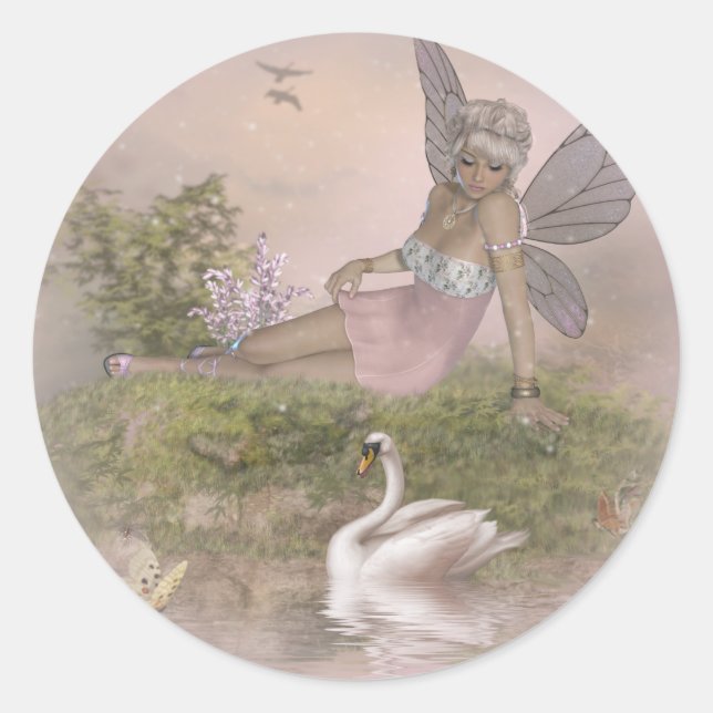 Fairy und Swan Runder Aufkleber (Vorderseite)
