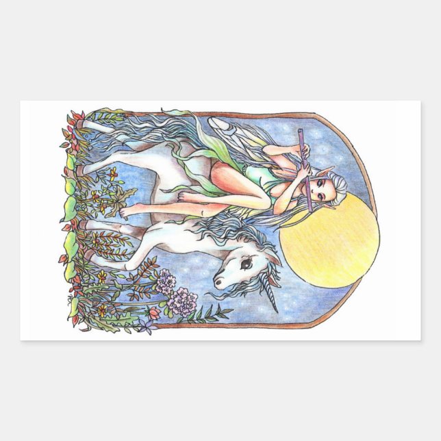 Fairy und Unicorn Rechteckiger Aufkleber (Vorderseite)