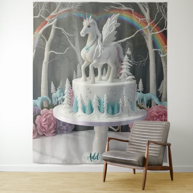Fairy Unicorn Cake Wall Art Backdrop Banner Wandteppich (Beispiel)