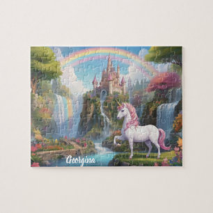 Fairy Unicorn und Burg Personalisiert Puzzle