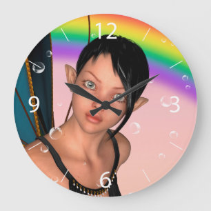 Fairy unter Rainbow Große Wanduhr