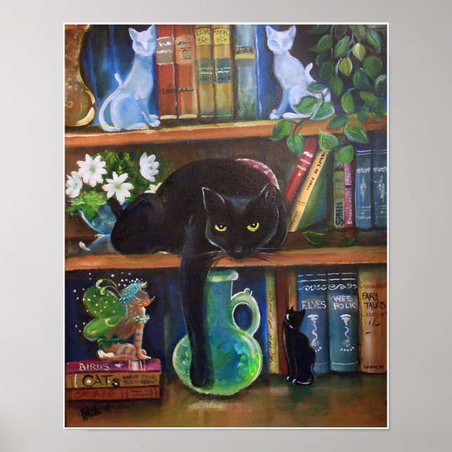 Fairy versteckt einen Buchfall vor Cat Poster (Vorne)