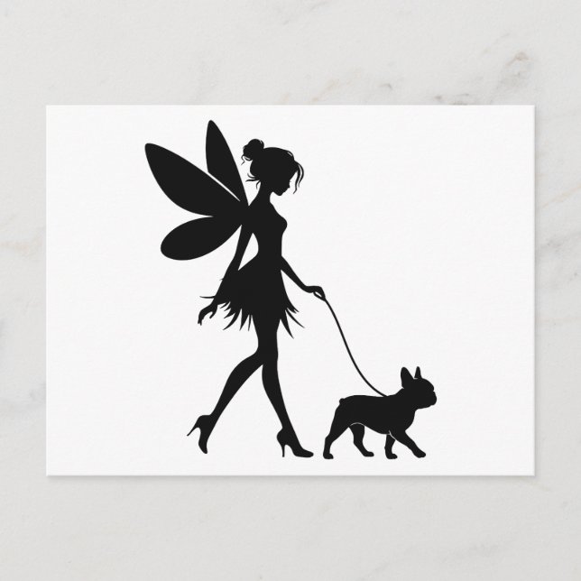 Fairy Walking French Bulldog Postkarte (Vorderseite)