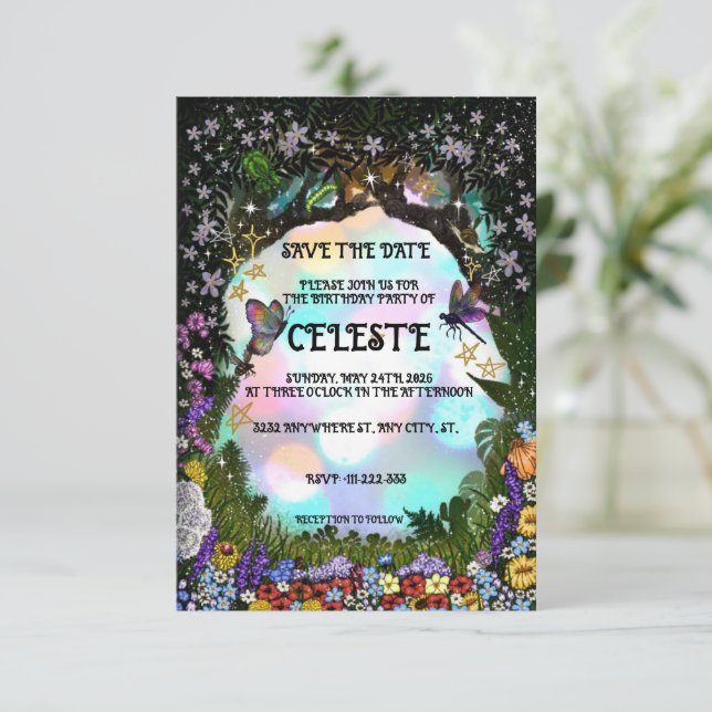 Fairy Whimsical Forest of Magic Save The Date (Stehend Vorderseite)