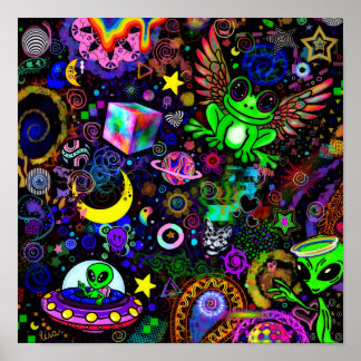 Fairy Wing Frosch Aufkleber | Süßer trippiger Neon Poster