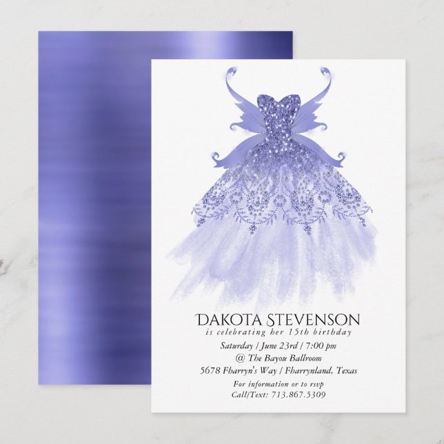 Fairy Wing Lavender Gown | Lila Iridescent Sheen Einladung (Vorne/Hinten)