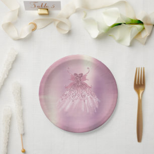 Fairy Wing Mauve Gown Luxuriöse Dusty Pink Sheen Pappteller