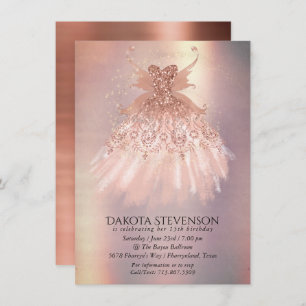 Fairy Wing Rose Gold Gown Terracotta Coral Sheen Einladung