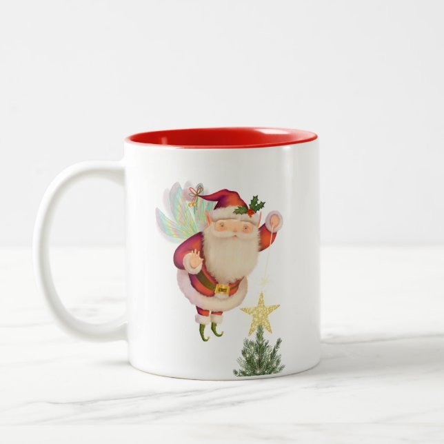Fairy Wing Santa Two-Tone Personalisieren Sie die  Zweifarbige Tasse (Links)