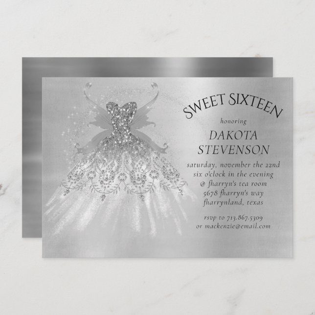 Fairy Wing Silver Gown | Platinfolien Imitate Shee Einladung (Vorne/Hinten)