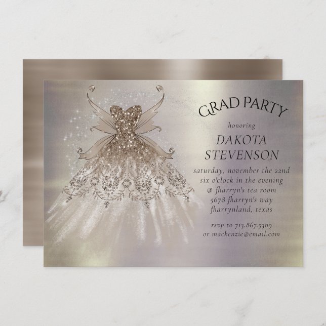 Fairy Wing Taupe Gown | Champagne Elegant Sheen Einladung (Vorne/Hinten)